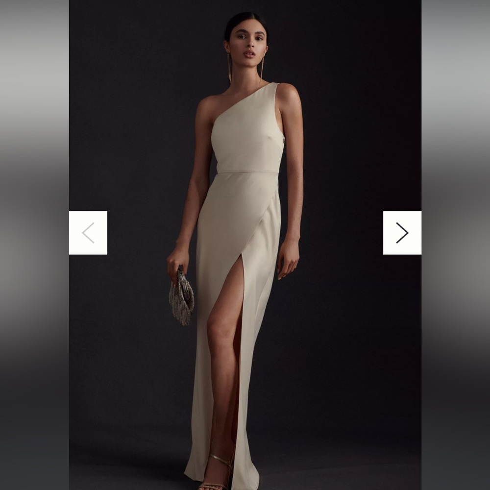 BHLDN Dylan One-Shoulder Satin Side-Slit Gown
